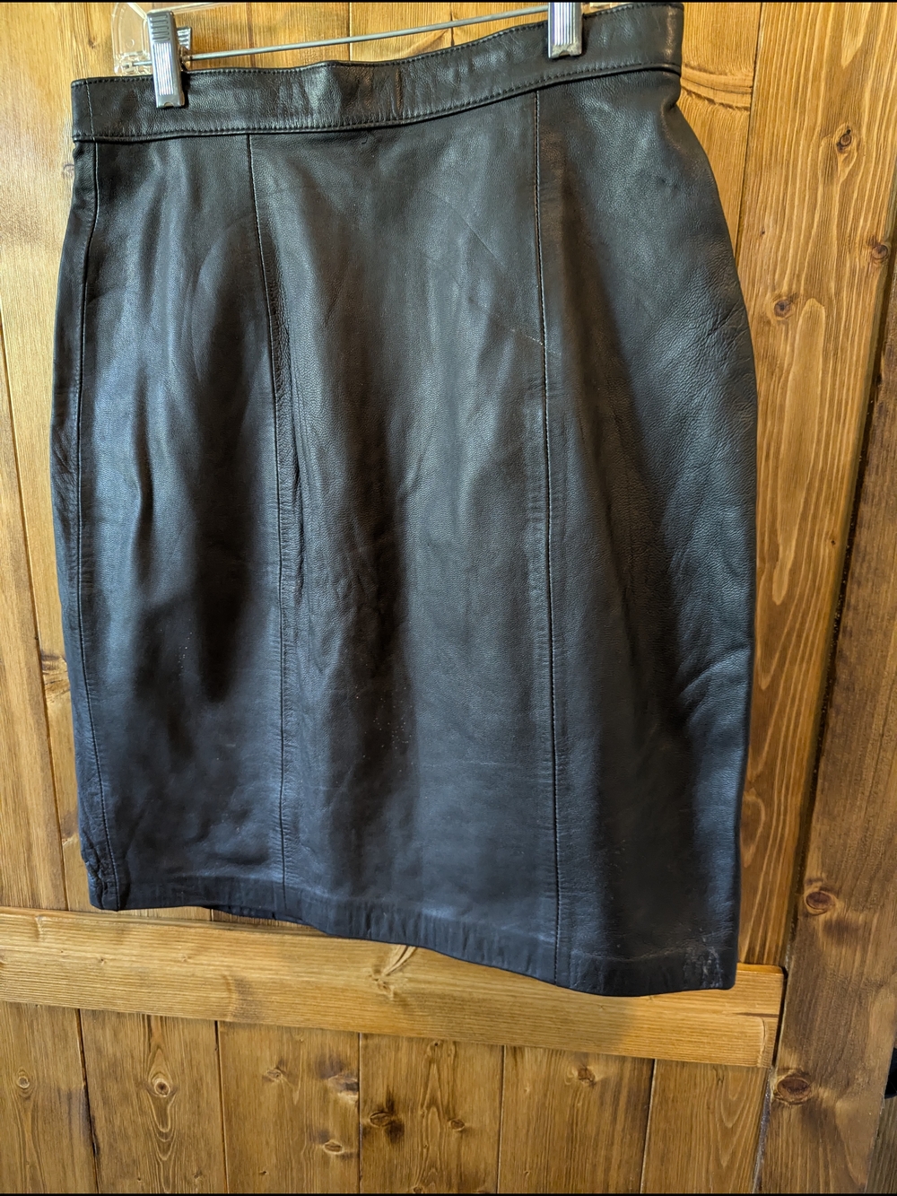 Women's Black Leather Pencil Skirt 21 In